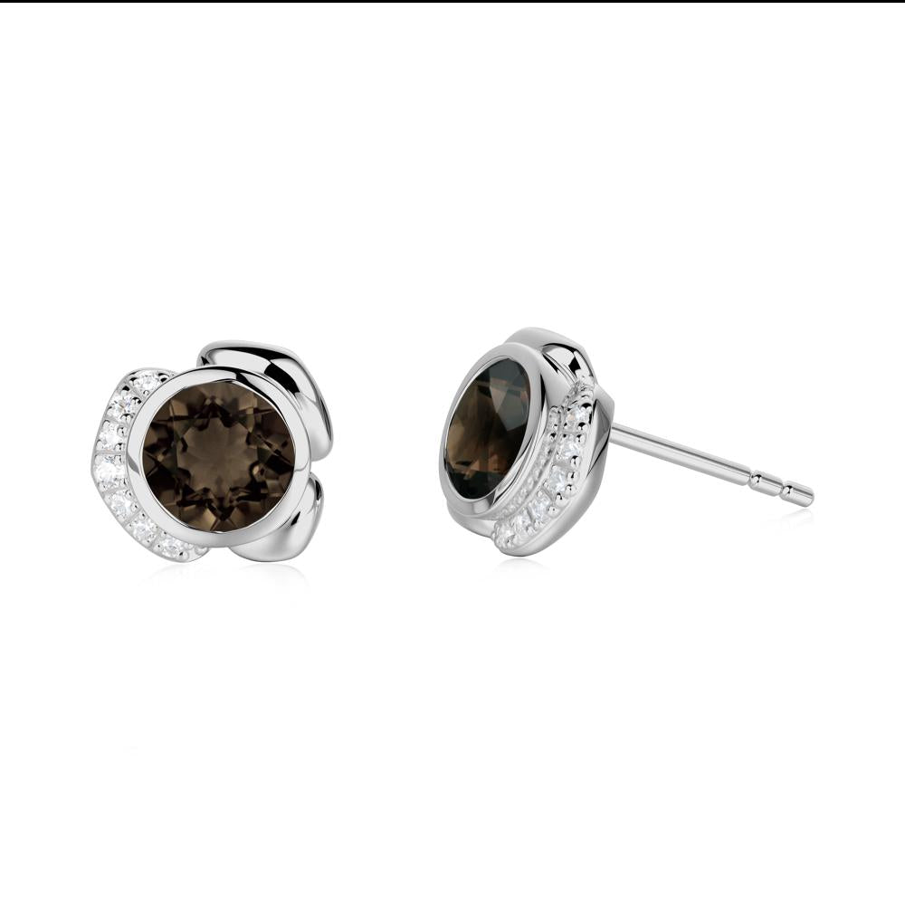 Flower Round Smoky Quartz Earrings - LUO Jewelry #metal_platinum
