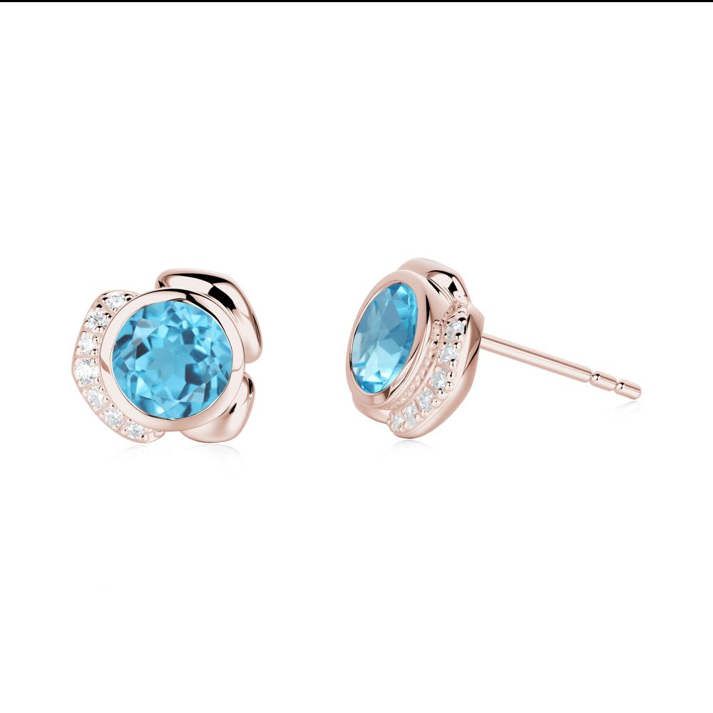 Flower Round Swiss Blue Topaz Earrings - LUO Jewelry #metal_14k rose gold
