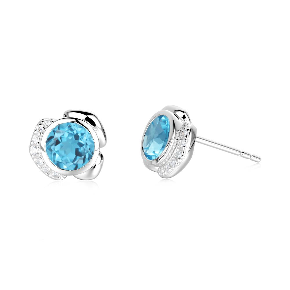 Flower Round Swiss Blue Topaz Earrings - LUO Jewelry #metal_14k white gold