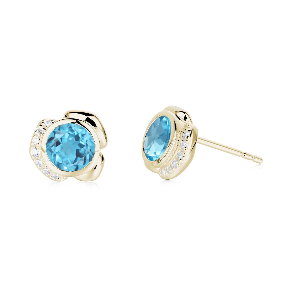 Flower Round Swiss Blue Topaz Earrings - LUO Jewelry #metal_14k yellow gold
