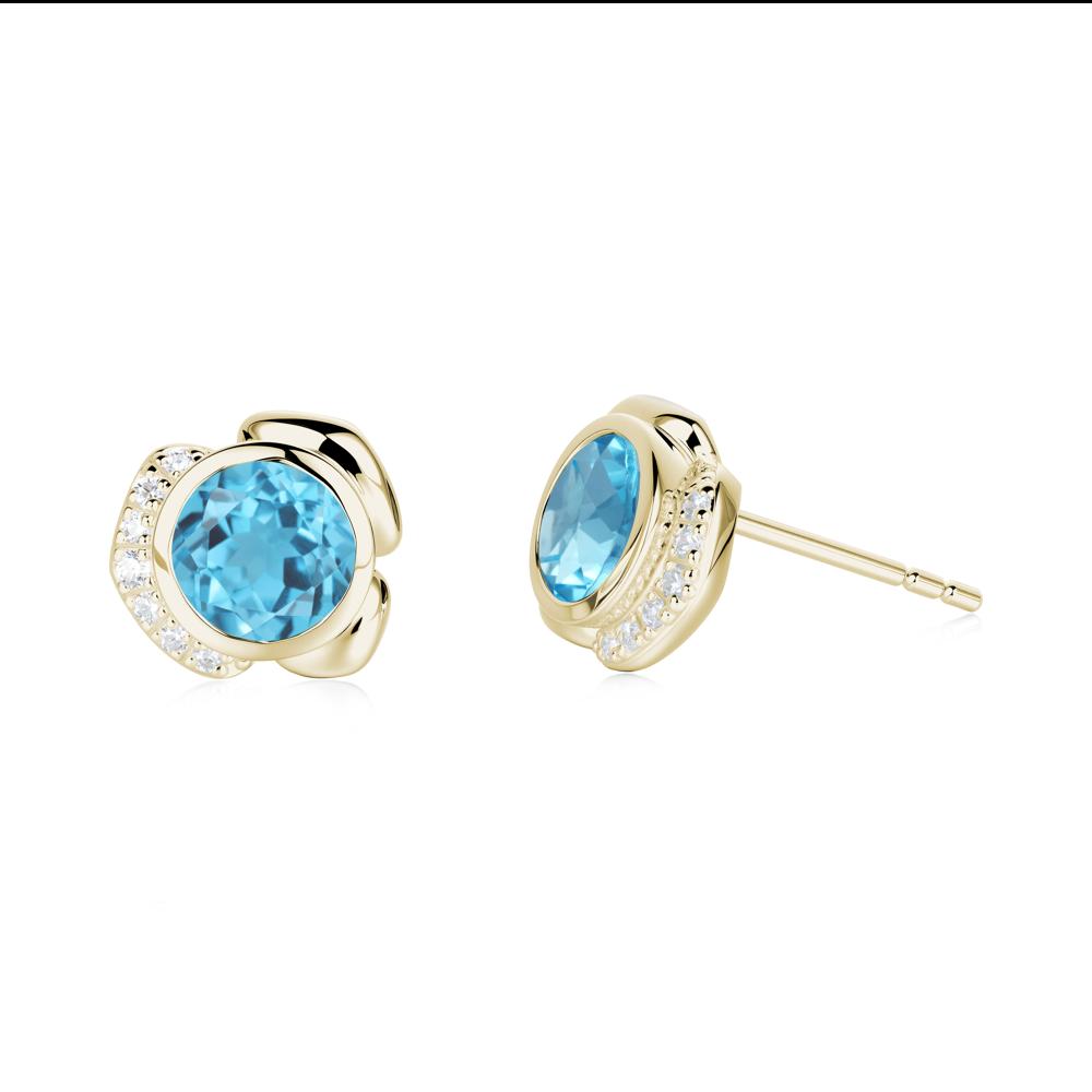 Flower Round Swiss Blue Topaz Earrings - LUO Jewelry #metal_14k yellow gold