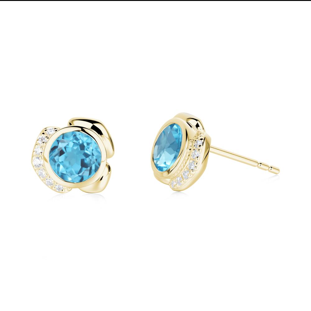 Flower Round Swiss Blue Topaz Earrings - LUO Jewelry #metal_18k yellow gold