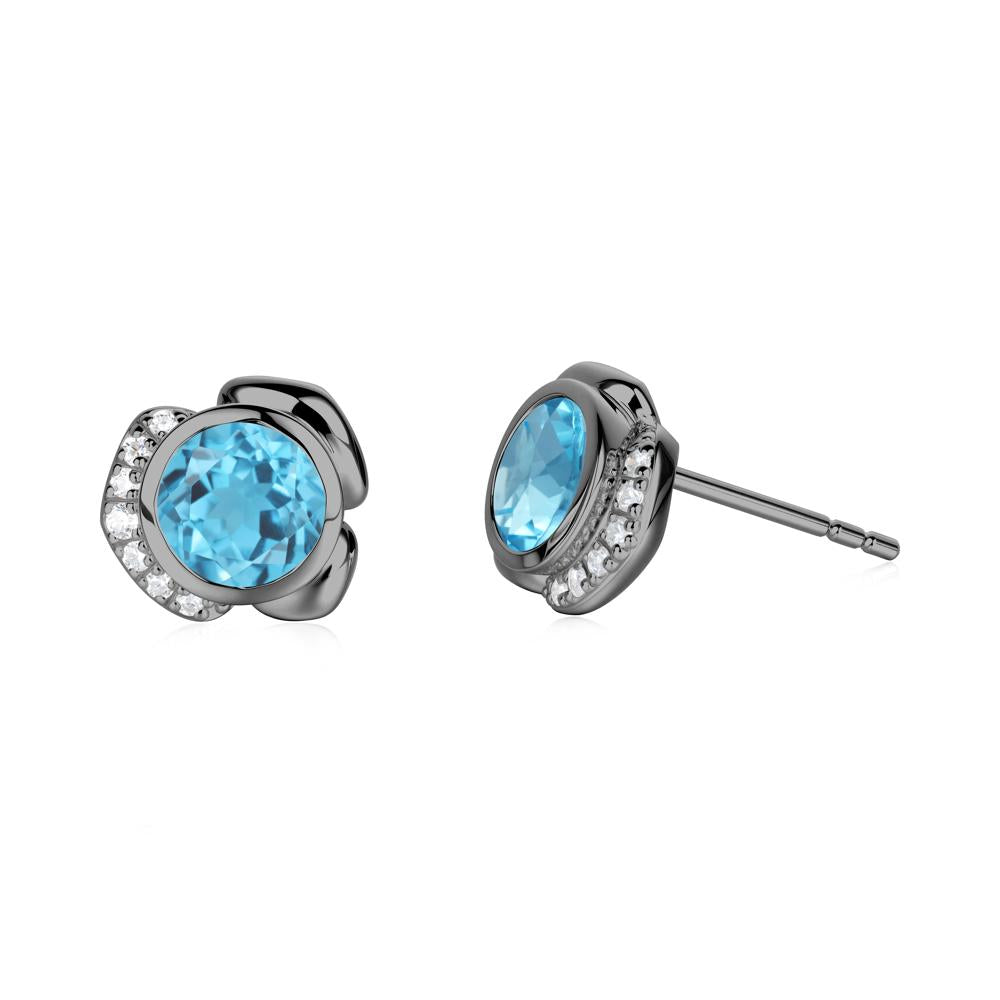 Flower Round Swiss Blue Topaz Earrings - LUO Jewelry #metal_black finish sterling silver
