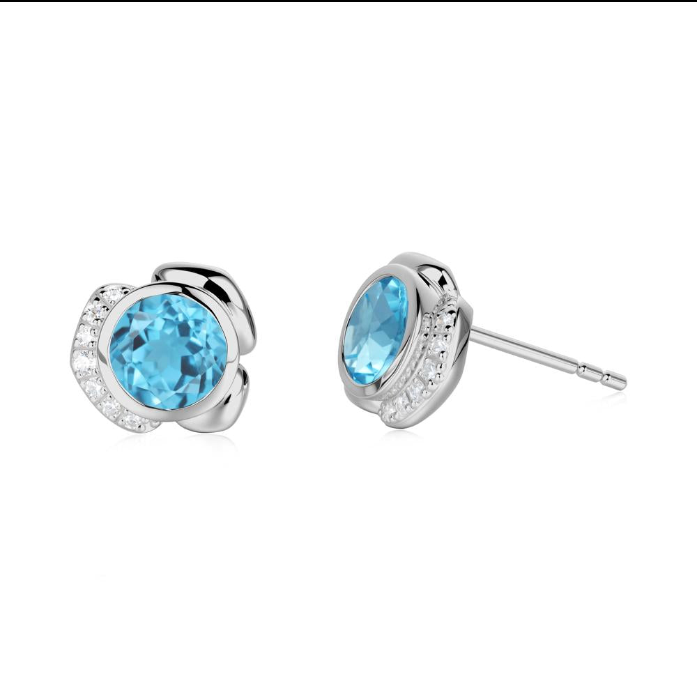 Flower Round Swiss Blue Topaz Earrings - LUO Jewelry #metal_platinum