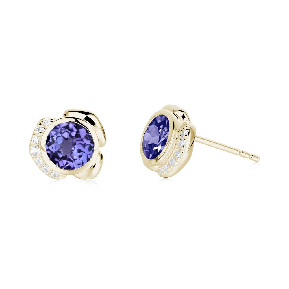 Bezel Setting Tanzanite Stud Earrings - LUO Jewelry #metal_14k yellow gold