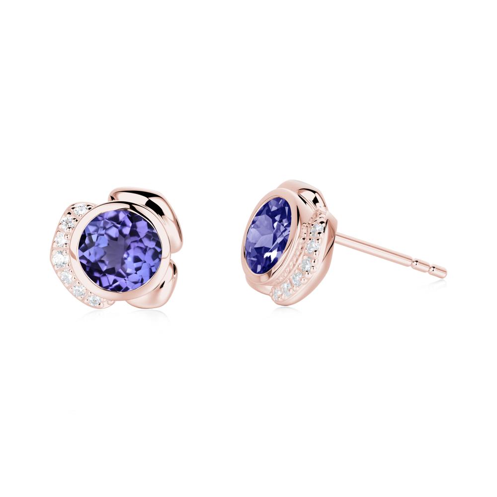 Bezel Setting Tanzanite Stud Earrings - LUO Jewelry #metal_18k rose gold
