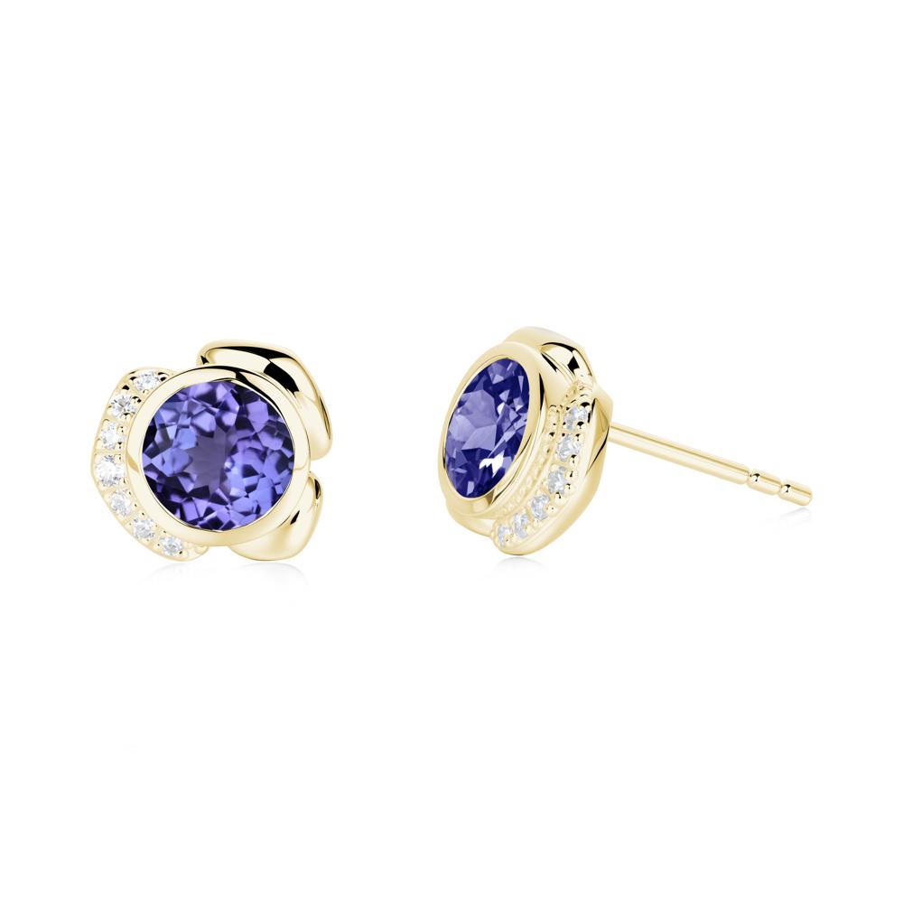 Bezel Setting Tanzanite Stud Earrings - LUO Jewelry #metal_18k yellow gold