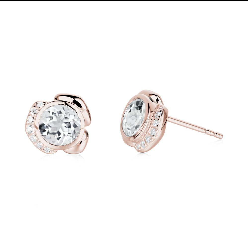 Flower Round White Topaz Earrings - LUO Jewelry #metal_14k rose gold