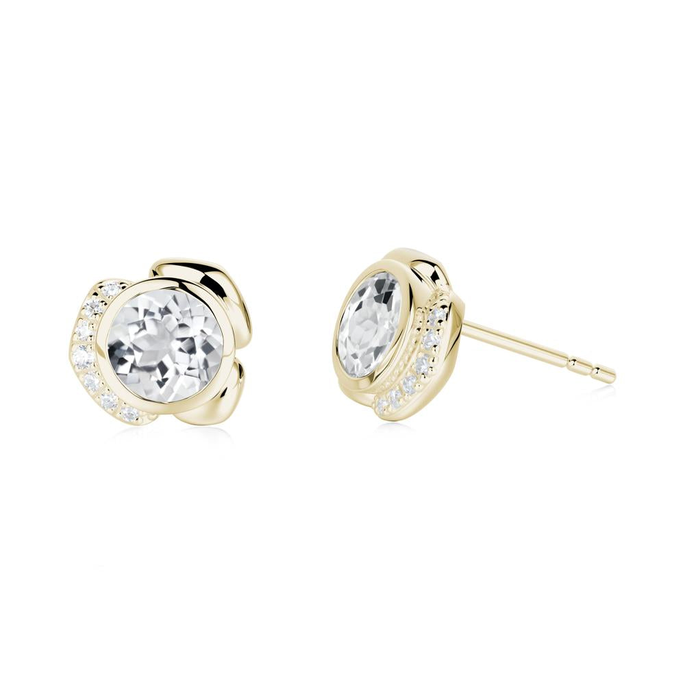 Flower Round White Topaz Earrings - LUO Jewelry #metal_14k yellow gold