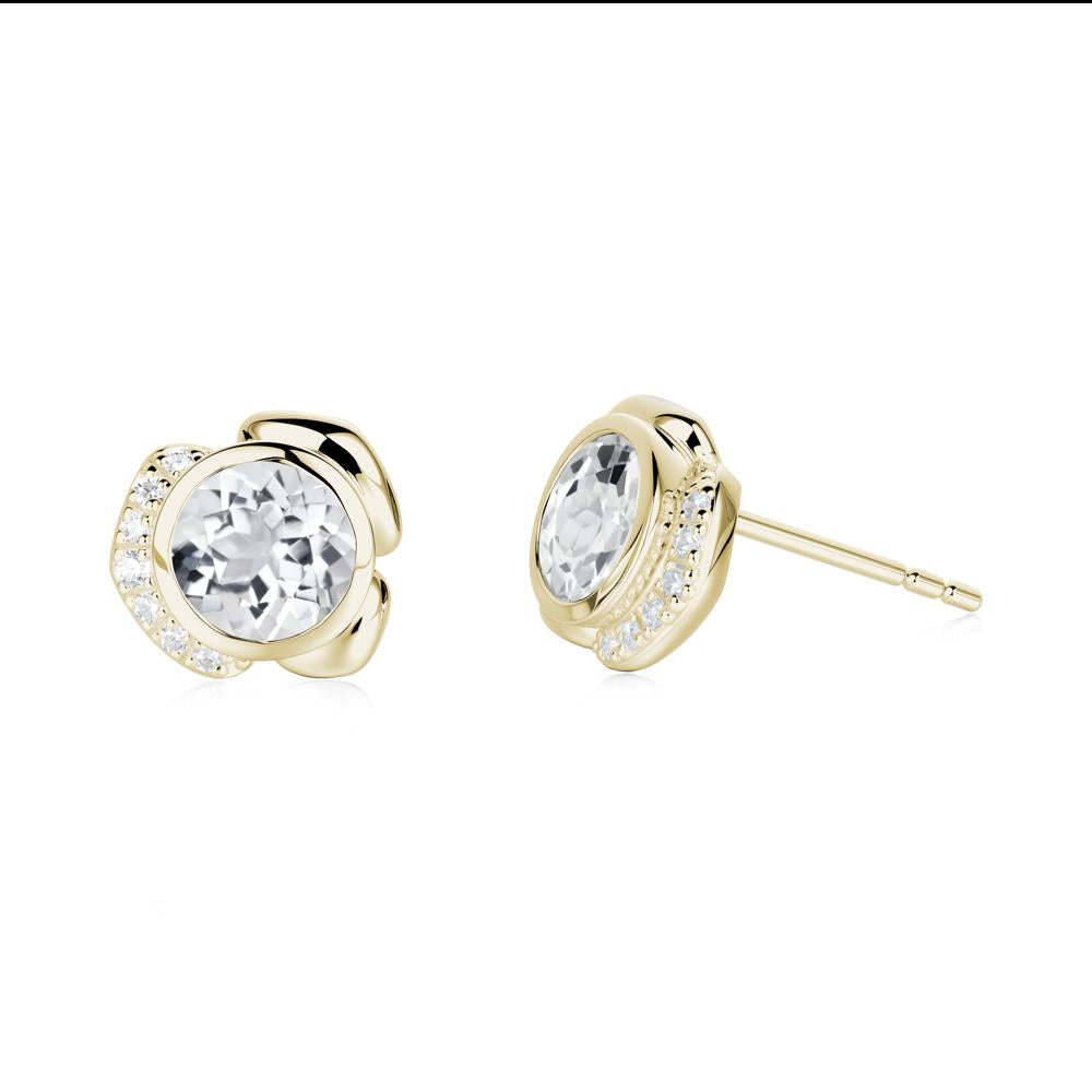 Flower Round White Topaz Earrings - LUO Jewelry #metal_14k yellow gold