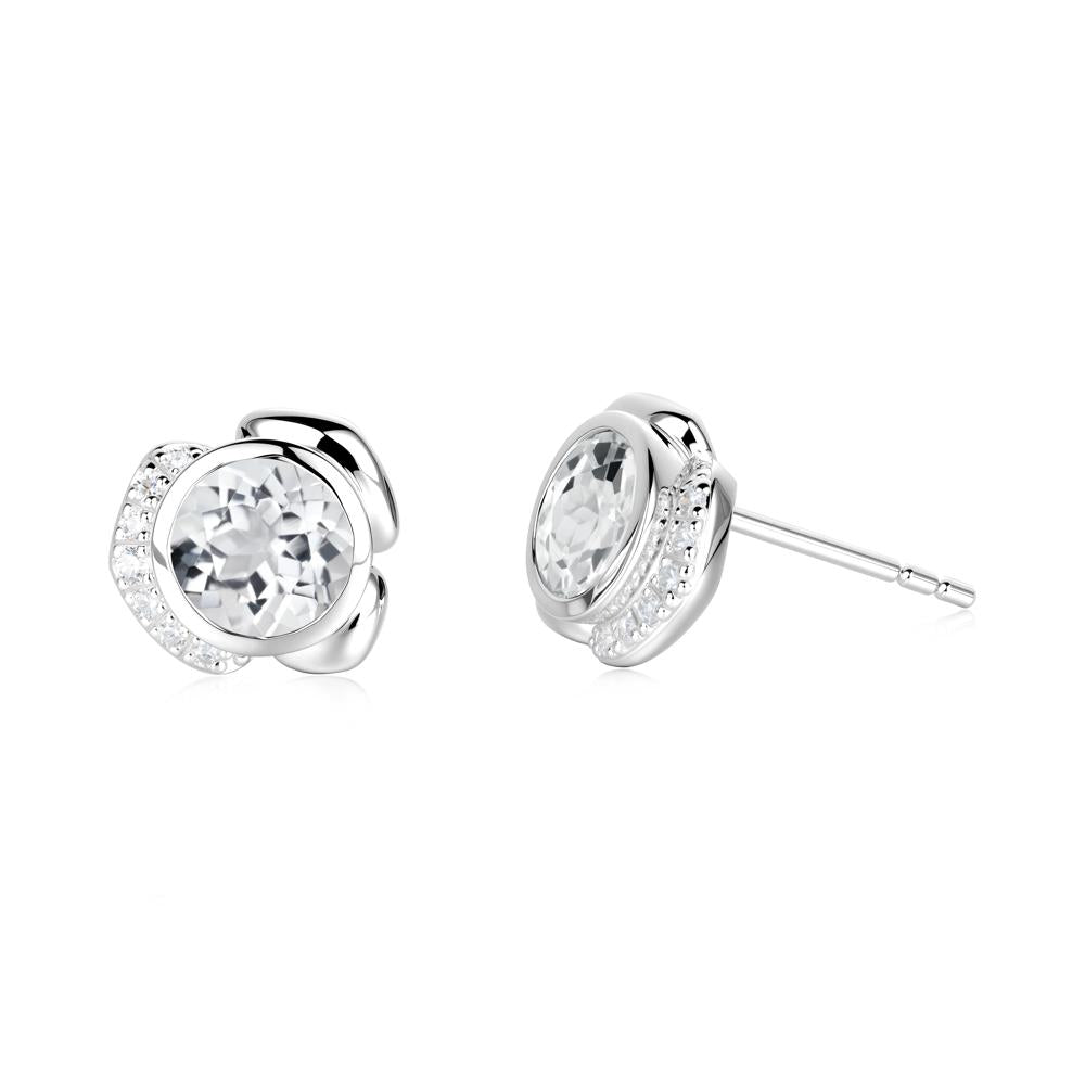 Flower Round White Topaz Earrings - LUO Jewelry #metal_18k white gold