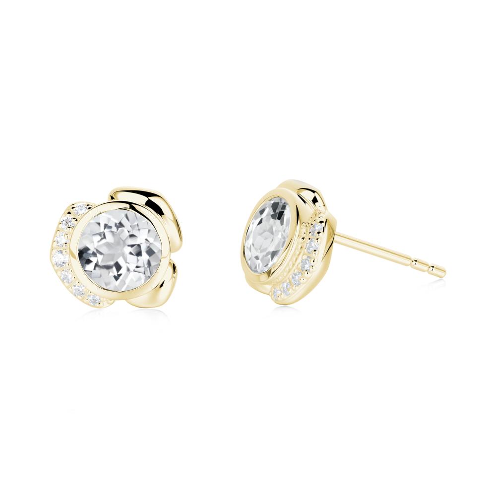 Flower Round White Topaz Earrings - LUO Jewelry #metal_18k yellow gold