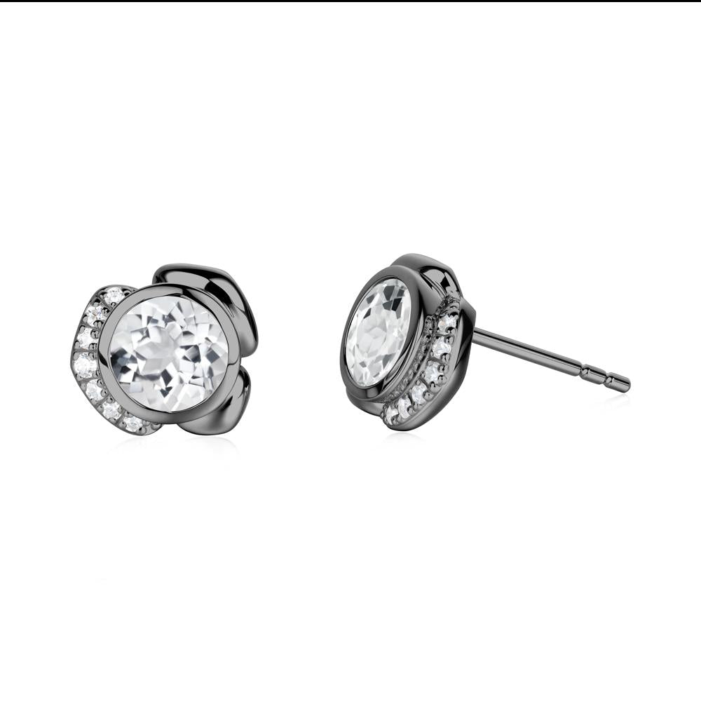 Flower Round White Topaz Earrings - LUO Jewelry #metal_black finish sterling silver