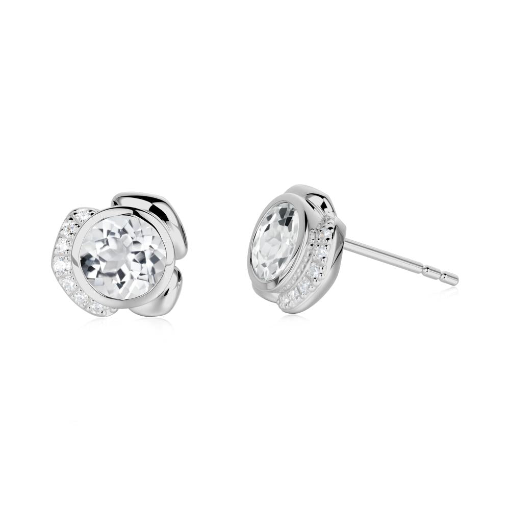 Flower Round White Topaz Earrings - LUO Jewelry #metal_platinum