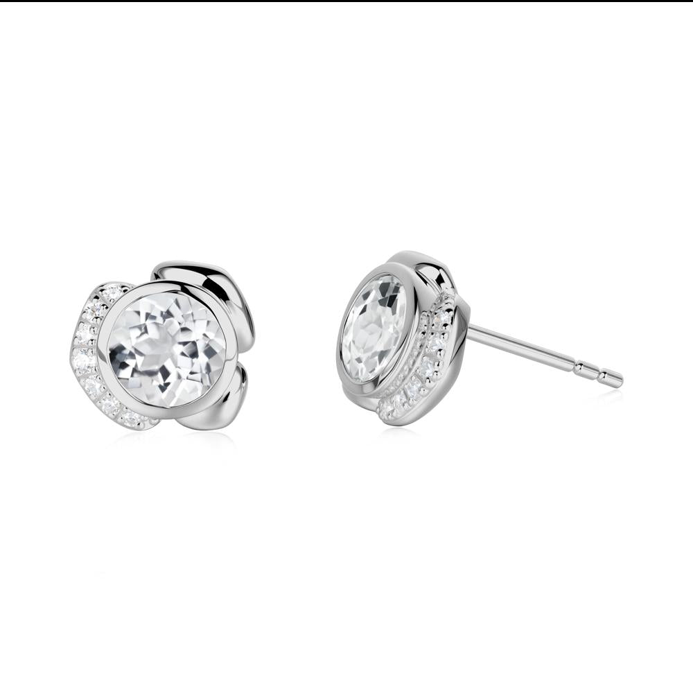 Flower Round White Topaz Earrings - LUO Jewelry #metal_platinum