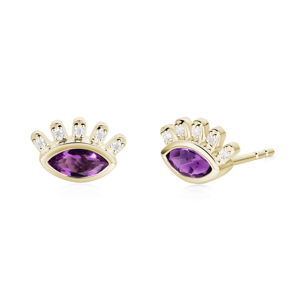 Amethyst Evil Eye Stud Earrings - LUO Jewelry #metal_14k yellow gold