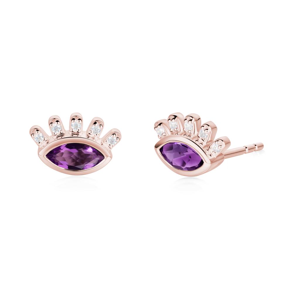 Amethyst Evil Eye Stud Earrings - LUO Jewelry #metal_18k rose gold