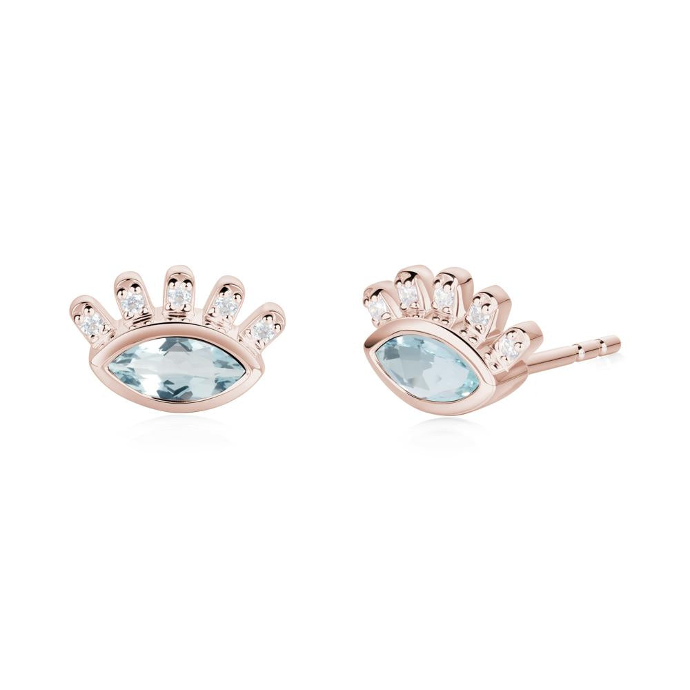 Aquamarine Evil Eye Stud Earrings - LUO Jewelry #metal_14k rose gold
