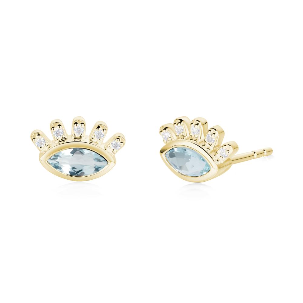 Aquamarine Evil Eye Stud Earrings - LUO Jewelry #metal_18k yellow gold