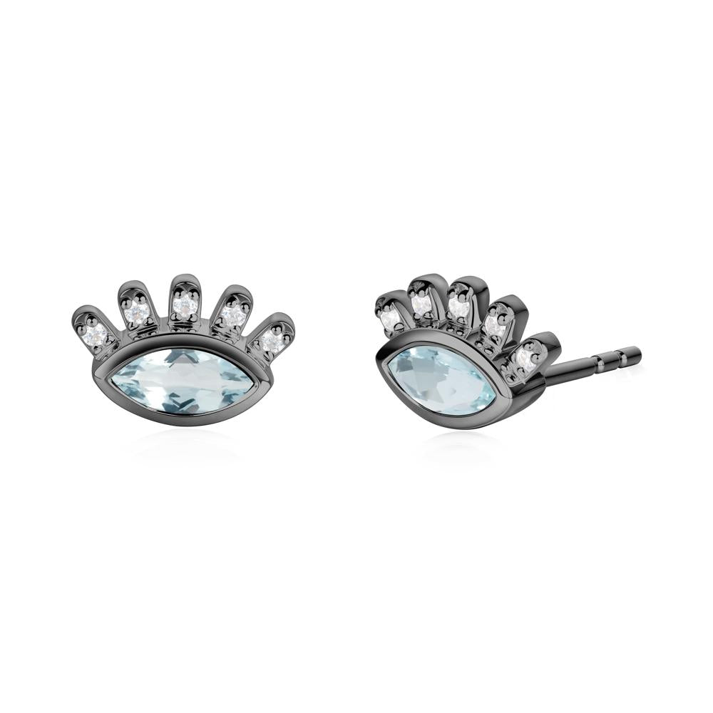 Aquamarine Evil Eye Stud Earrings - LUO Jewelry #metal_black finish sterling silver