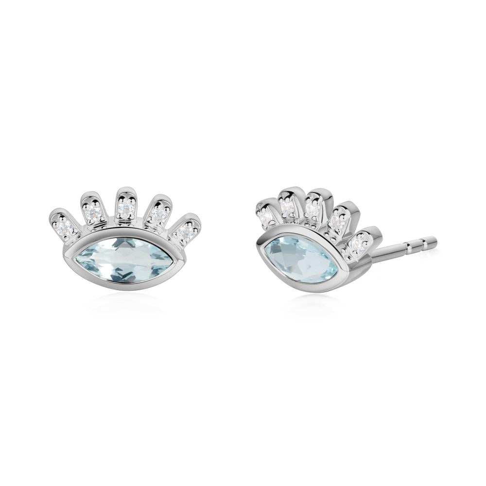 Aquamarine Evil Eye Stud Earrings - LUO Jewelry #metal_platinum