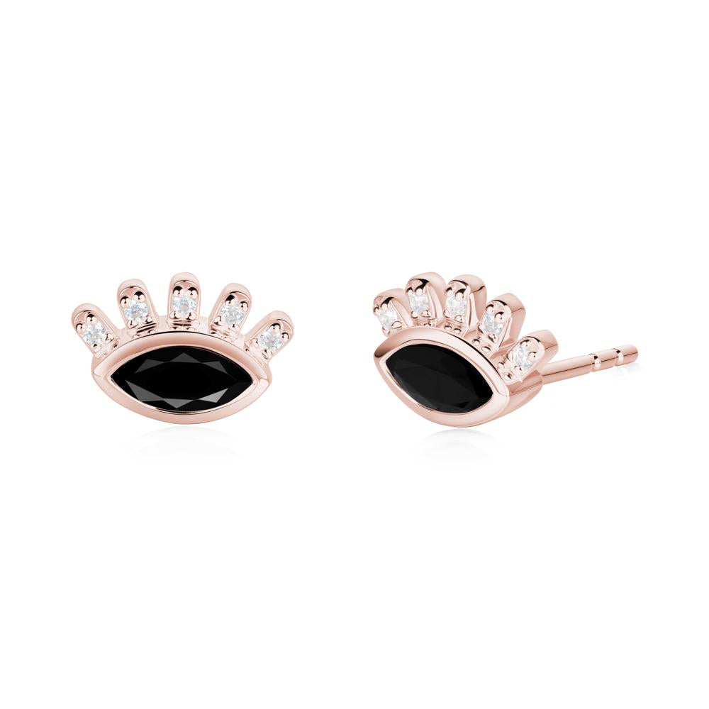 Evil Eye Marquise Black Spinel Earrings - LUO Jewelry #metal_18k rose gold