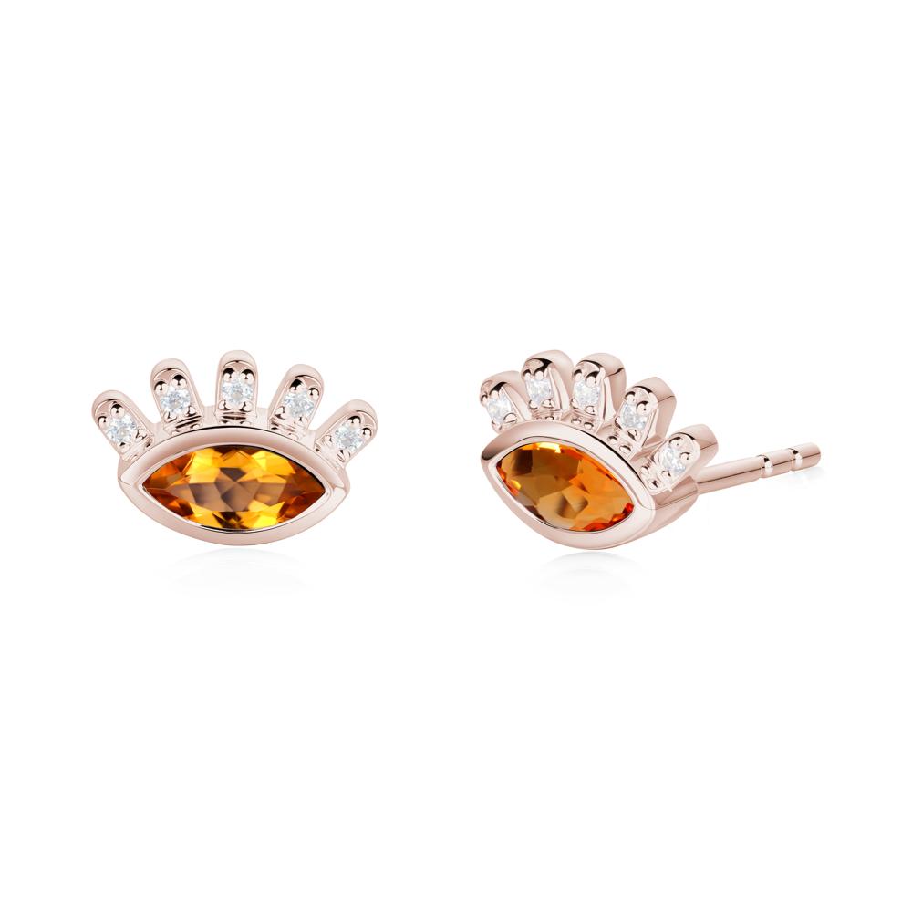 Citrine Evil Eye Stud Earrings - LUO Jewelry #metal_14k rose gold