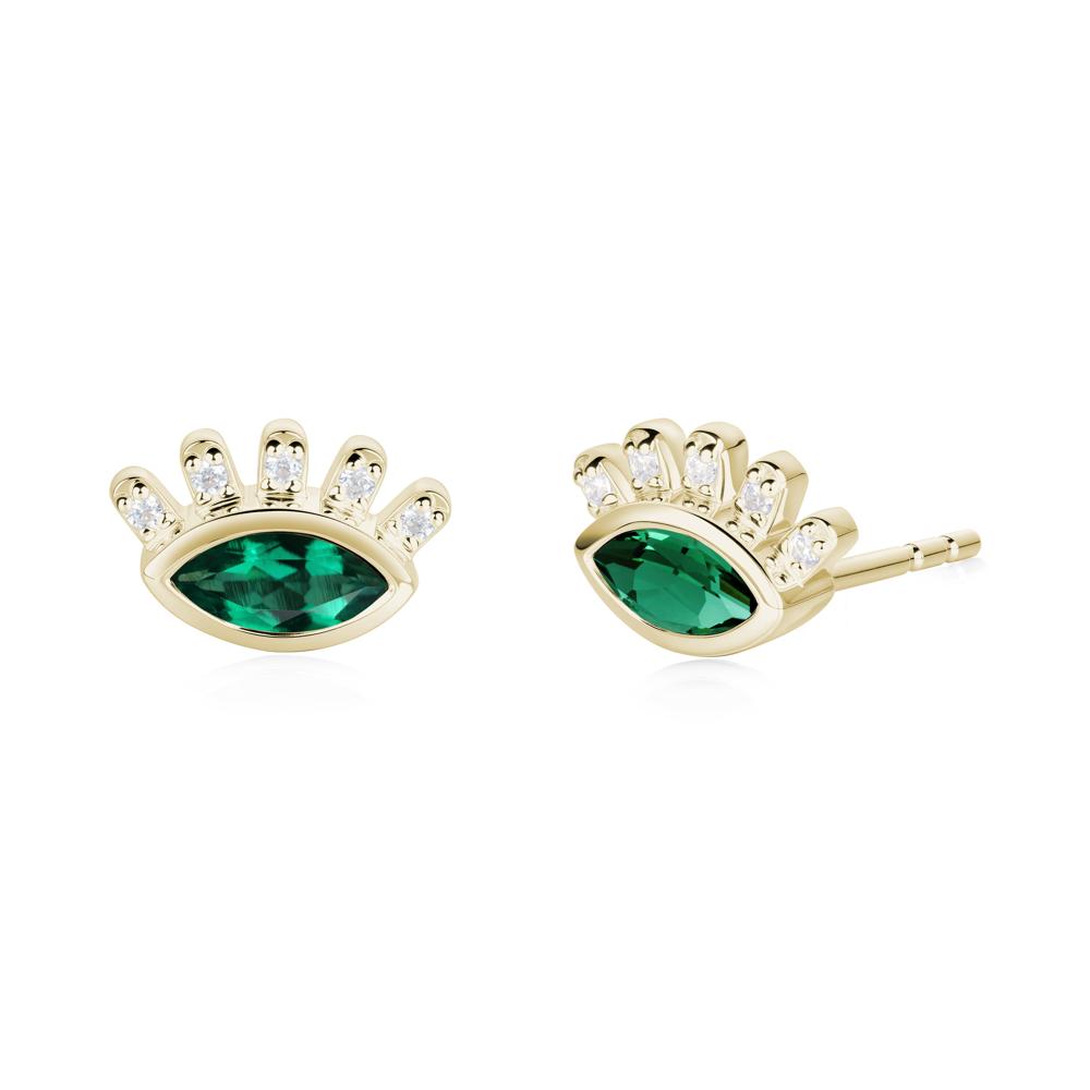 Emerald Evil Eye Stud Earrings - LUO Jewelry #metal_14k yellow gold