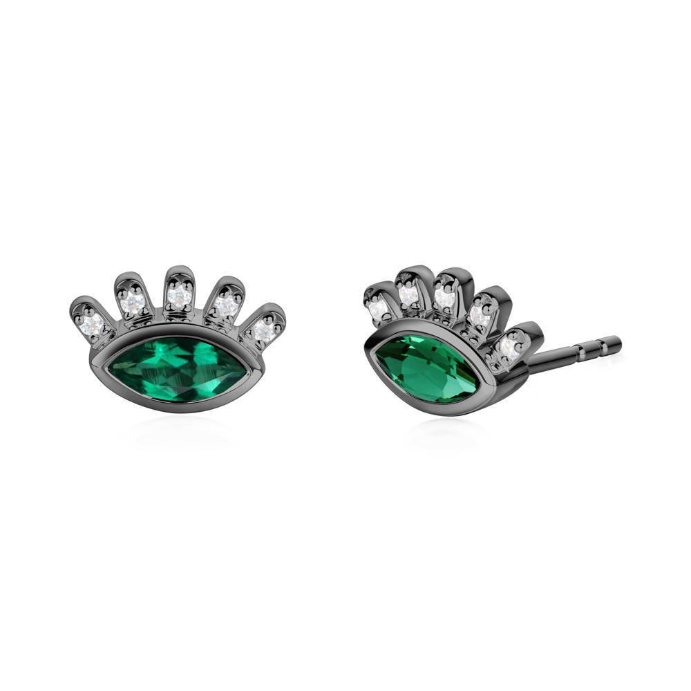 Emerald Evil Eye Stud Earrings - LUO Jewelry #metal_black finish sterling silver