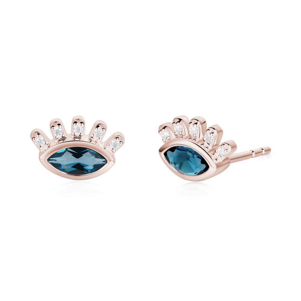 Evil Eye Marquise London Blue Topaz Earrings - LUO Jewelry #metal_14k rose gold