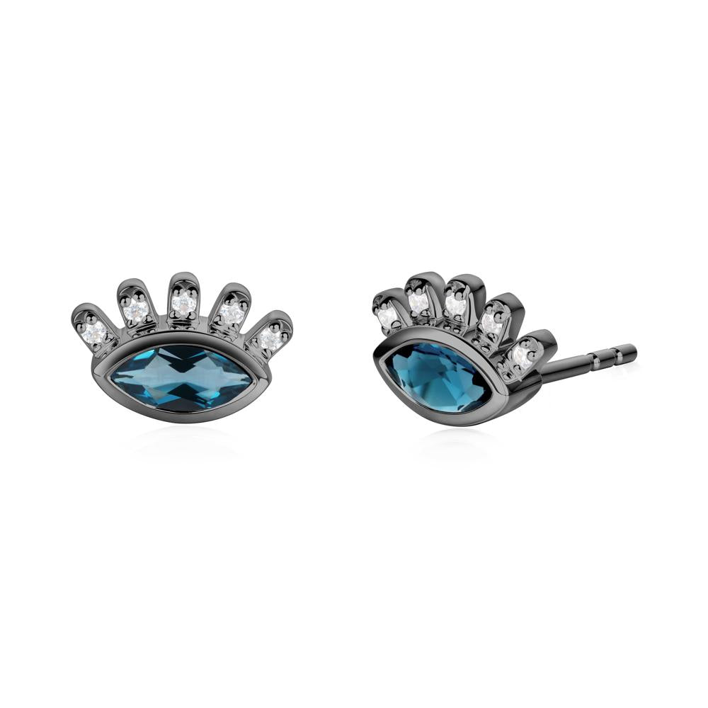Evil Eye Marquise London Blue Topaz Earrings - LUO Jewelry #metal_black finish sterling silver