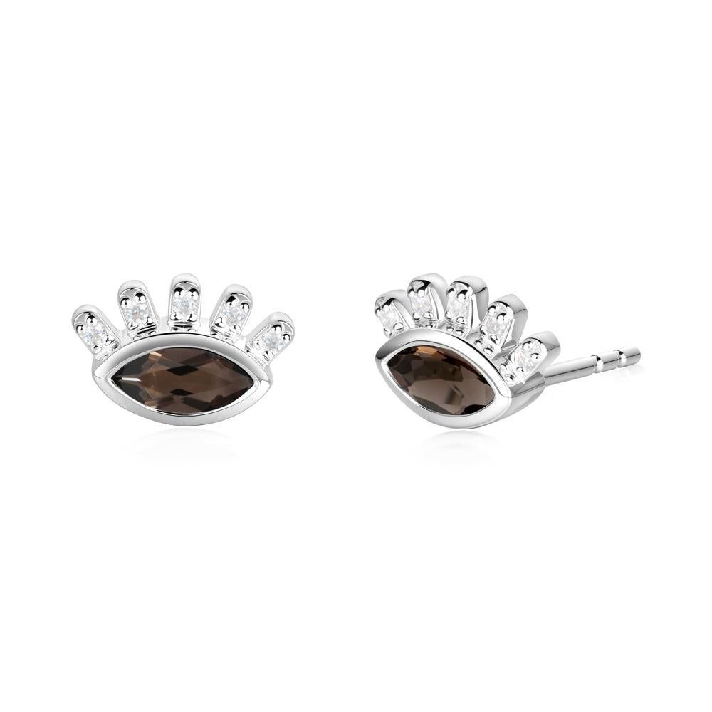 Evil Eye Marquise Smoky Quartz Earrings - LUO Jewelry #metal_18k white gold