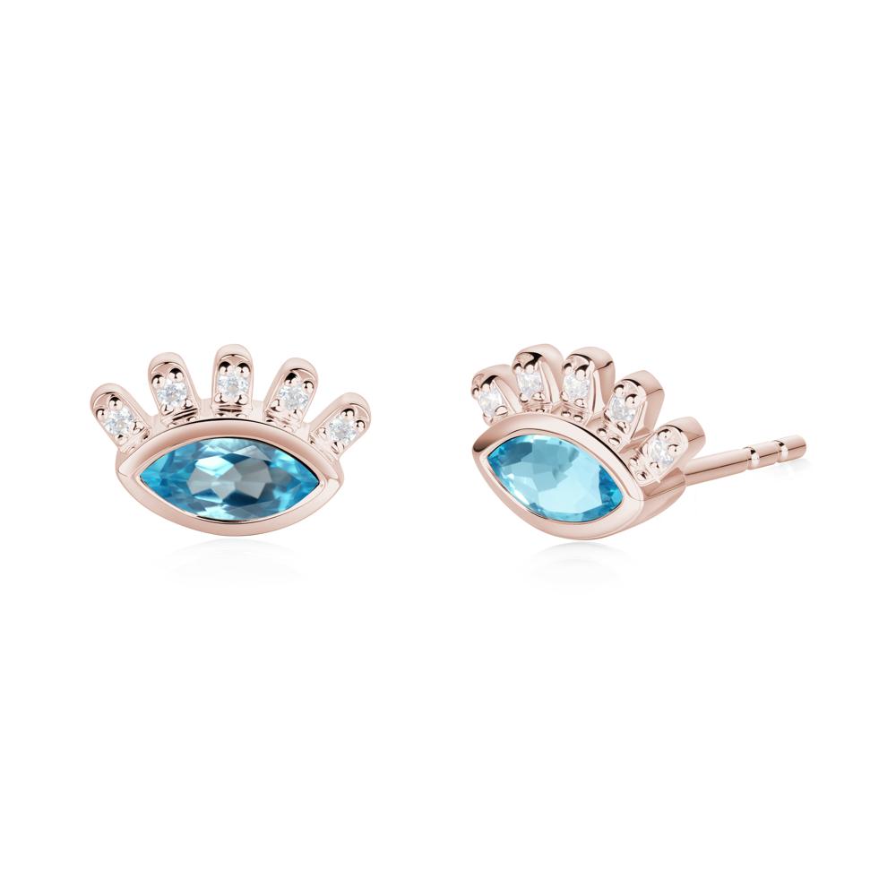 Swiss Blue Topaz Evil Eye Stud Earrings - LUO Jewelry #metal_14k rose gold