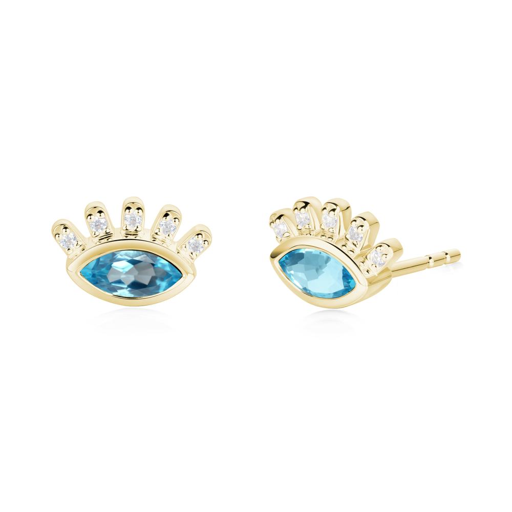 Swiss Blue Topaz Evil Eye Stud Earrings - LUO Jewelry #metal_18k yellow gold