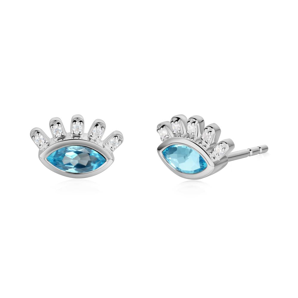 Swiss Blue Topaz Evil Eye Stud Earrings - LUO Jewelry #metal_platinum