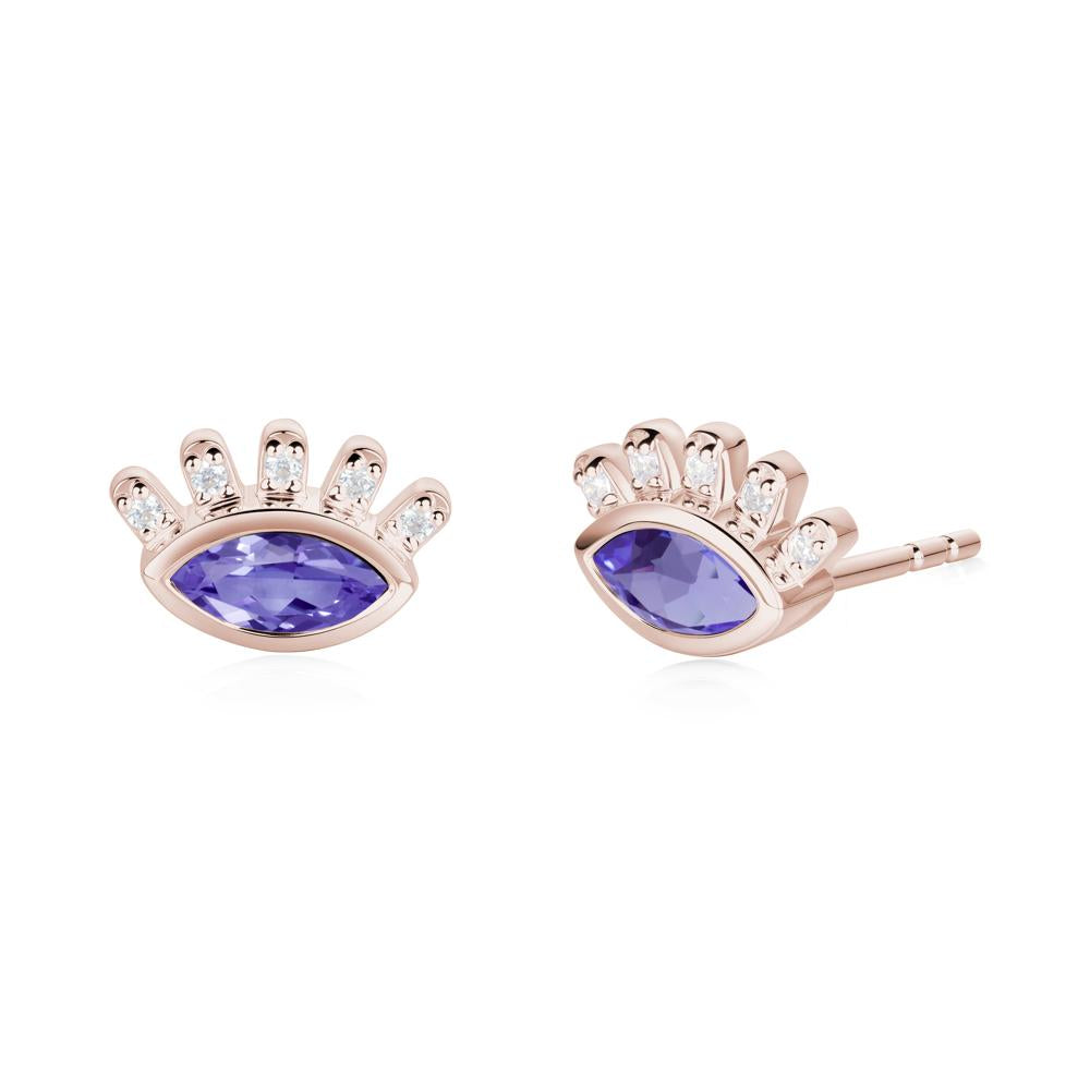 Tanzanite Evil Eye Stud Earrings - LUO Jewelry #metal_14k rose gold