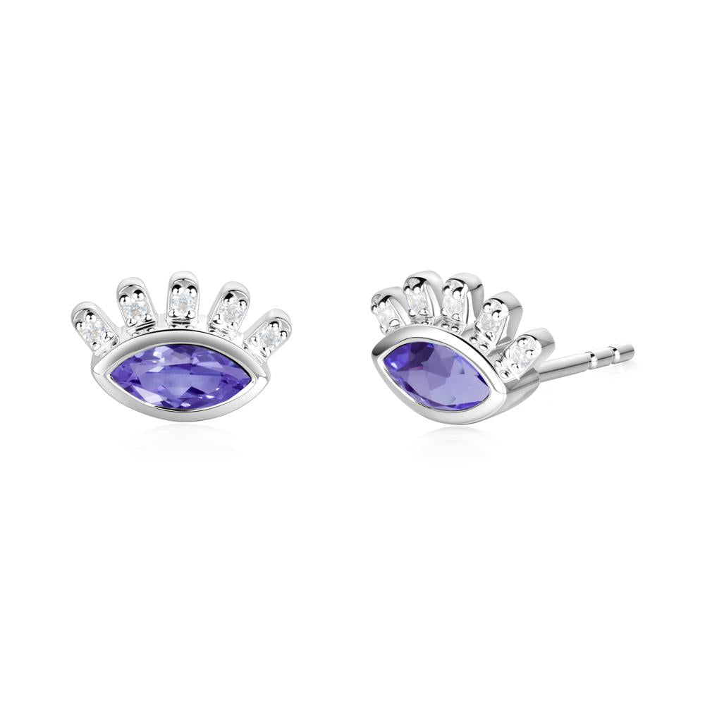 Tanzanite Evil Eye Stud Earrings - LUO Jewelry #metal_14k white gold