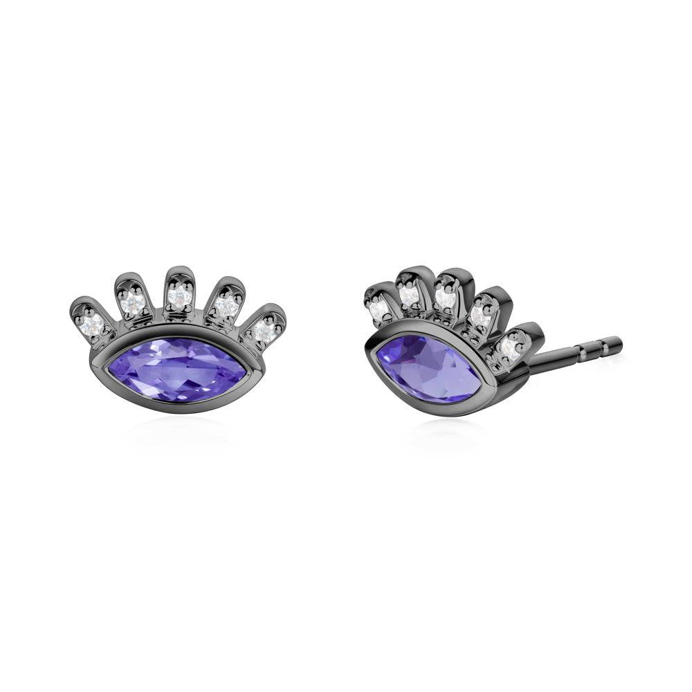 Tanzanite Evil Eye Stud Earrings - LUO Jewelry #metal_black finish sterling silver