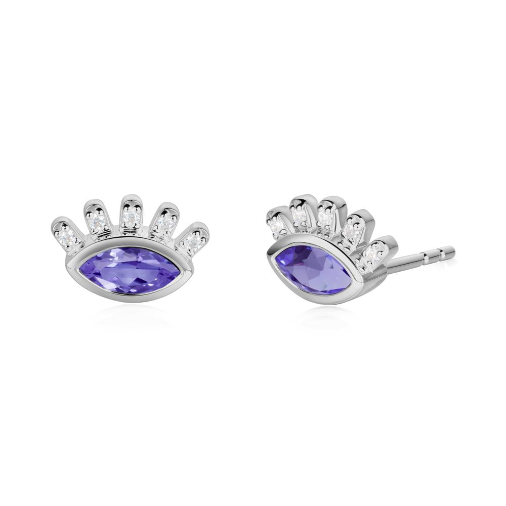 Tanzanite Evil Eye Stud Earrings - LUO Jewelry #metal_platinum