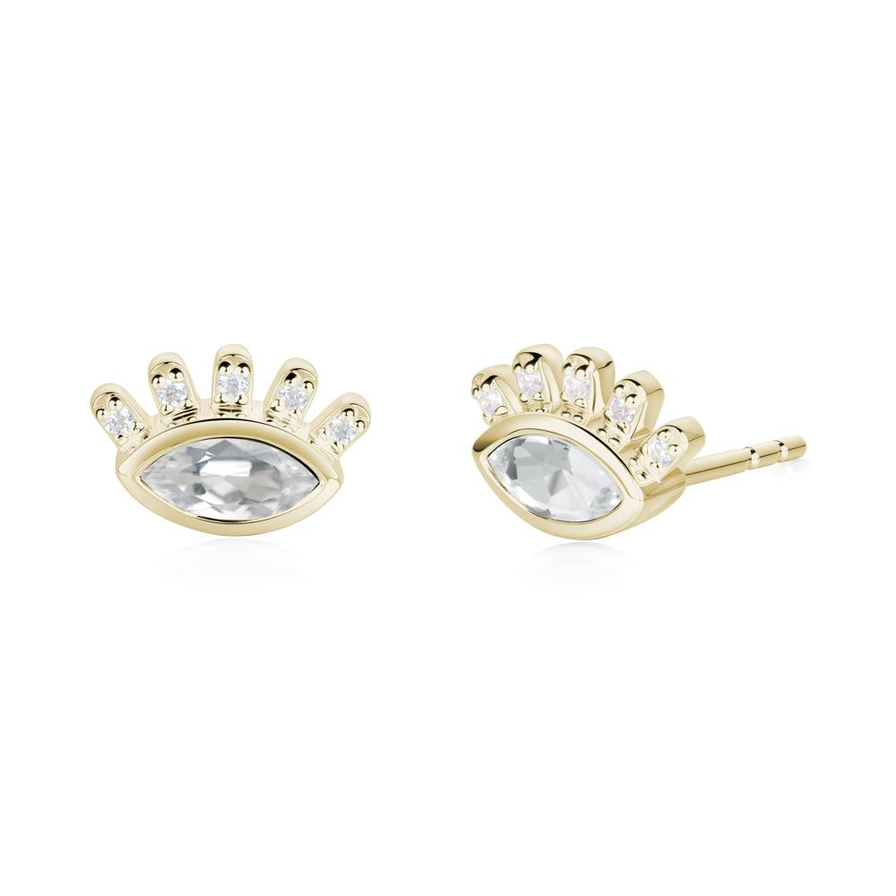White Topaz Evil Eye Stud Earrings - LUO Jewelry #metal_14k yellow gold