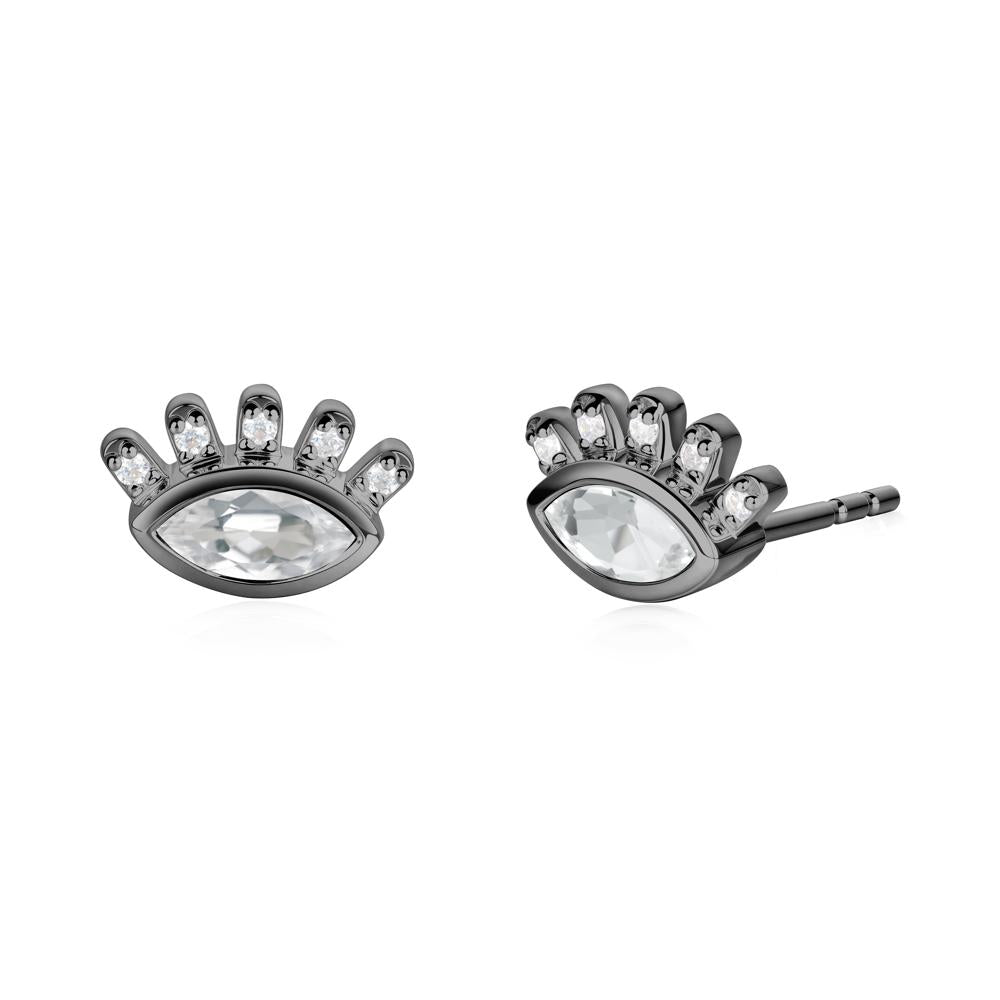 White Topaz Evil Eye Stud Earrings - LUO Jewelry #metal_black finish sterling silver