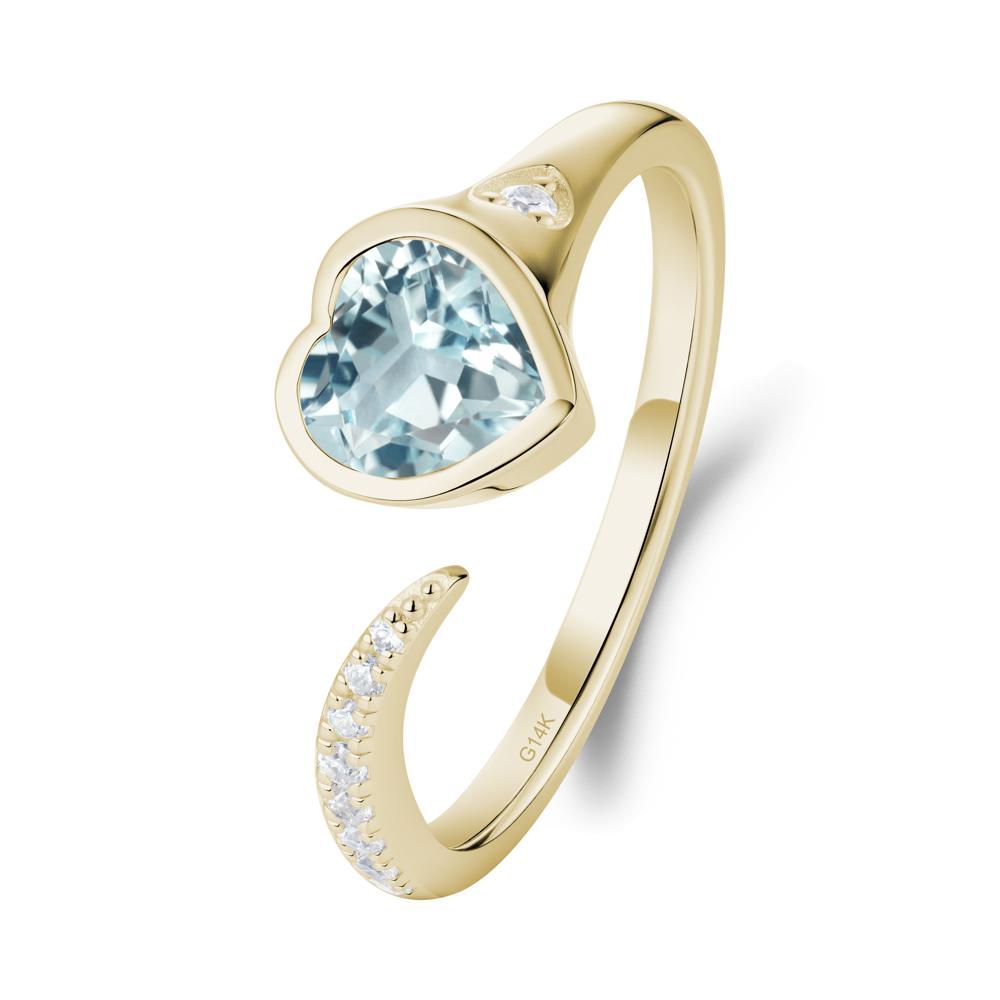 Heart Shapped Aquamarine Open Ring - LUO Jewelry #metal_14k yellow gold