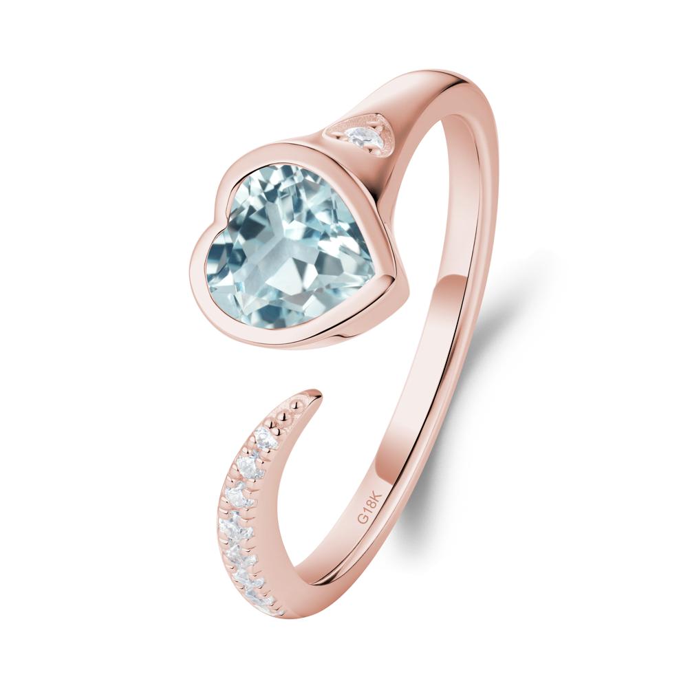 Heart Shapped Aquamarine Open Ring - LUO Jewelry #metal_18k rose gold
