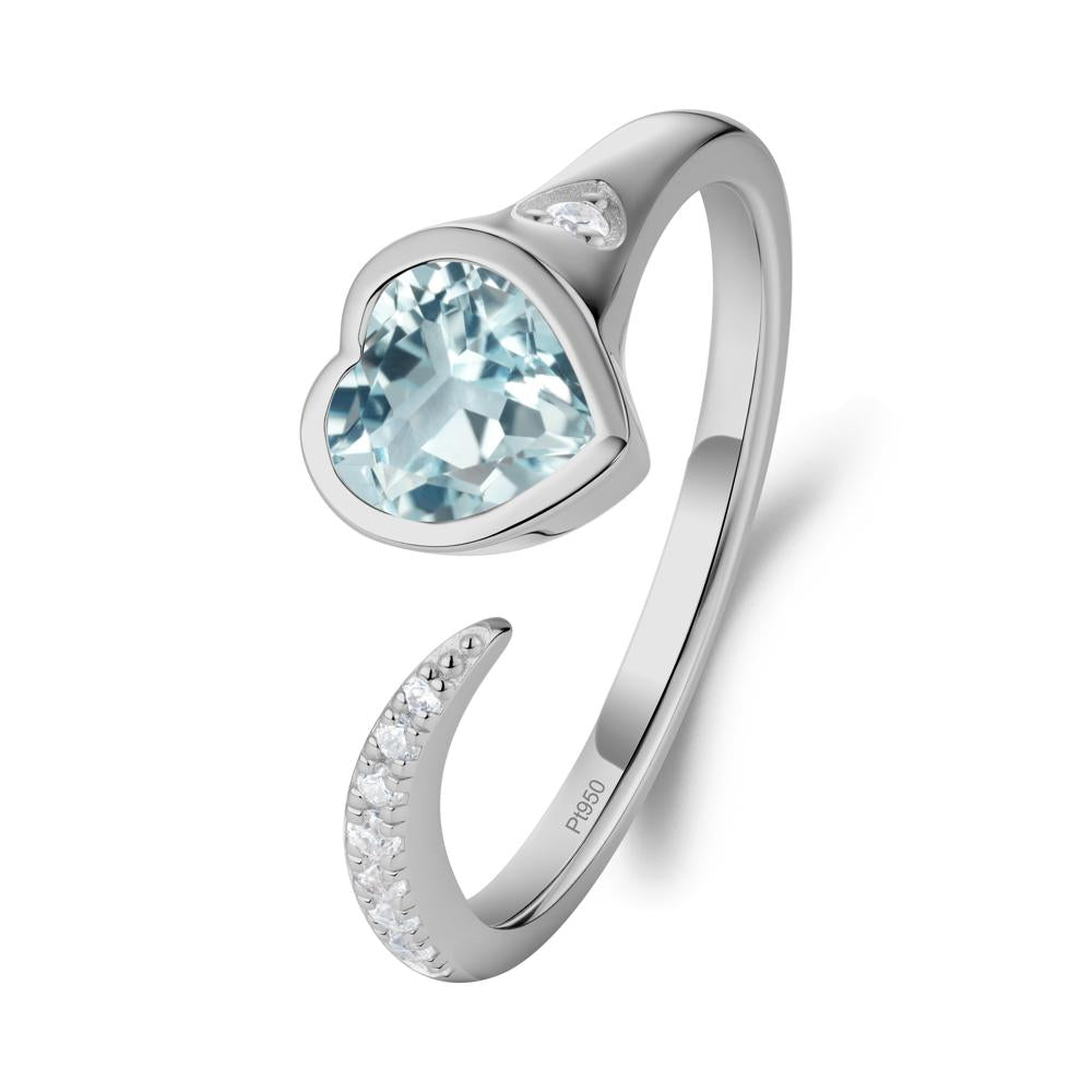 Heart Shapped Aquamarine Open Ring - LUO Jewelry #metal_platinum