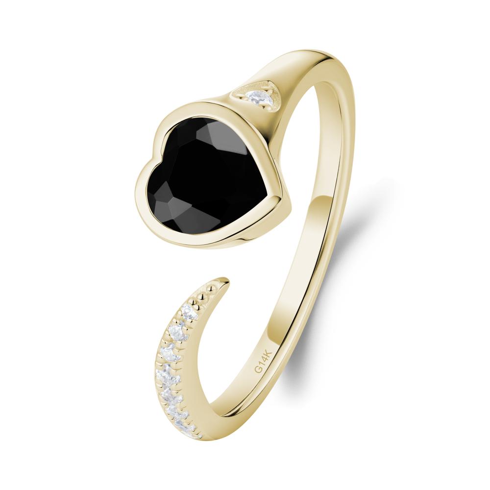 Heart Black Spinel Open Wrap Ring - LUO Jewelry #metal_14k yellow gold