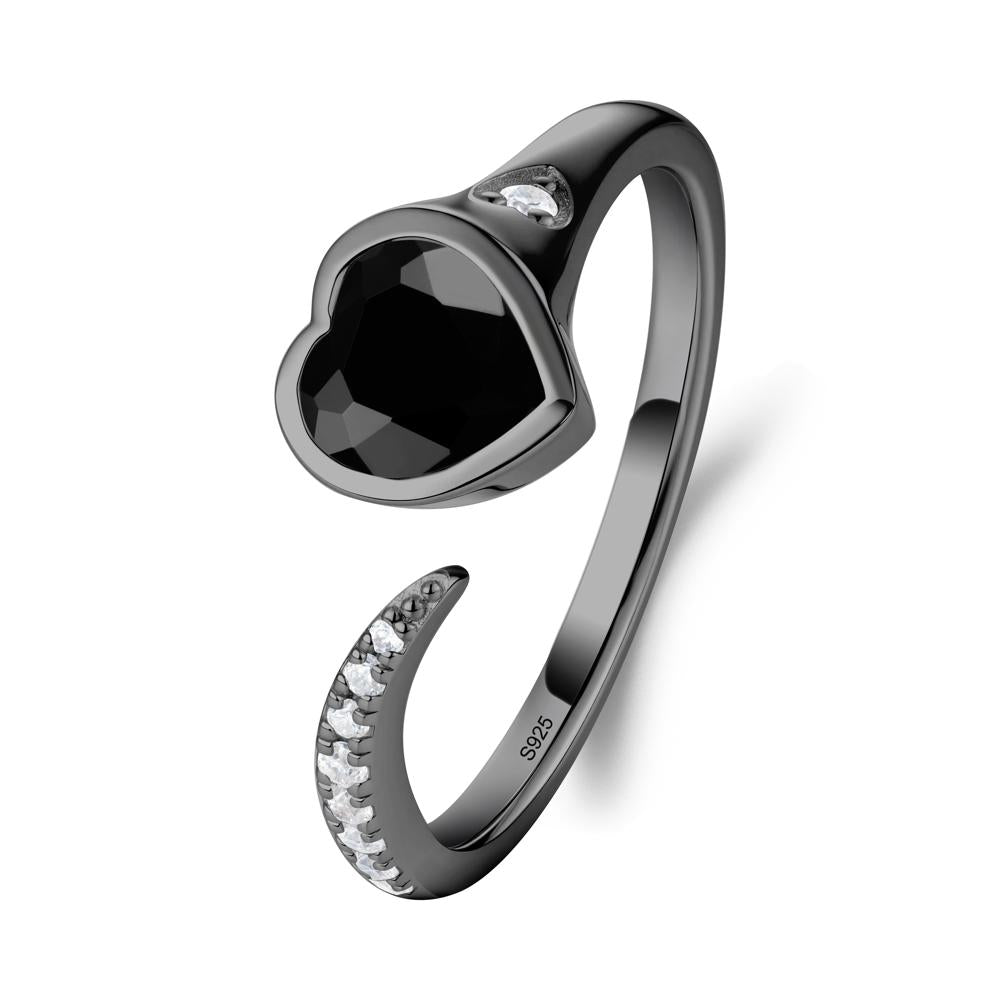 Heart Black Spinel Open Wrap Ring - LUO Jewelry #metal_black finish sterling silver