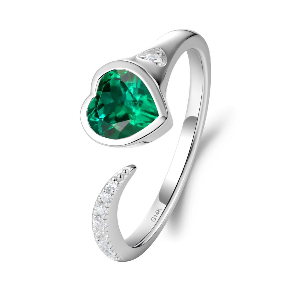 Heart Shapped Emerald Open Ring - LUO Jewelry #metal_14k white gold