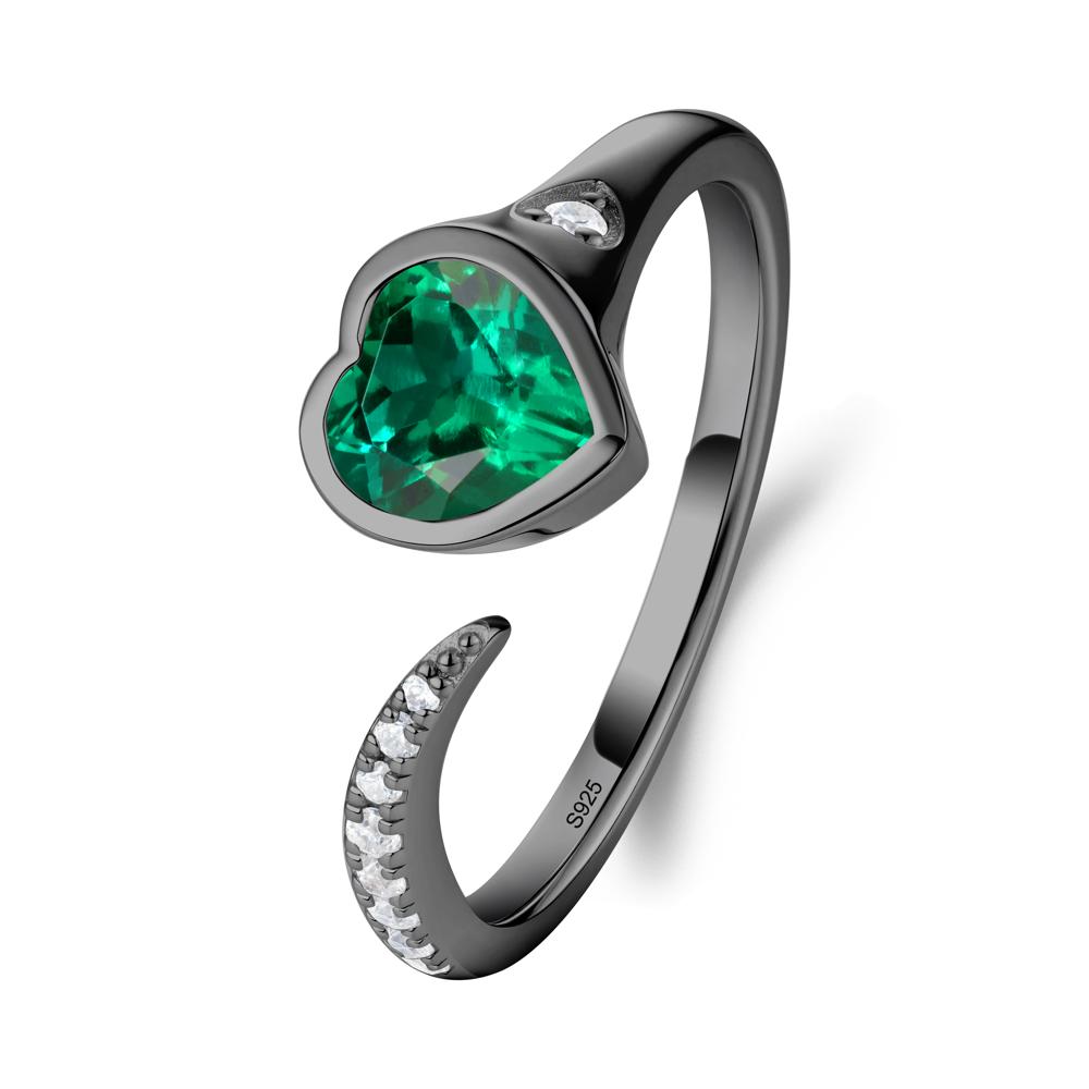 Heart Shapped Emerald Open Ring - LUO Jewelry #metal_black finish sterling silver