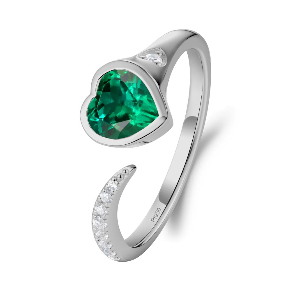 Heart Shapped Emerald Open Ring - LUO Jewelry #metal_platinum