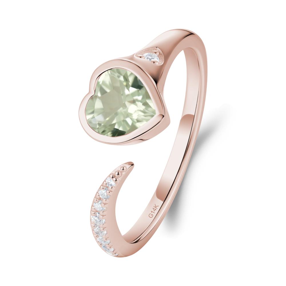 Heart Shapped Green Amethyst Open Ring - LUO Jewelry #metal_14k rose gold